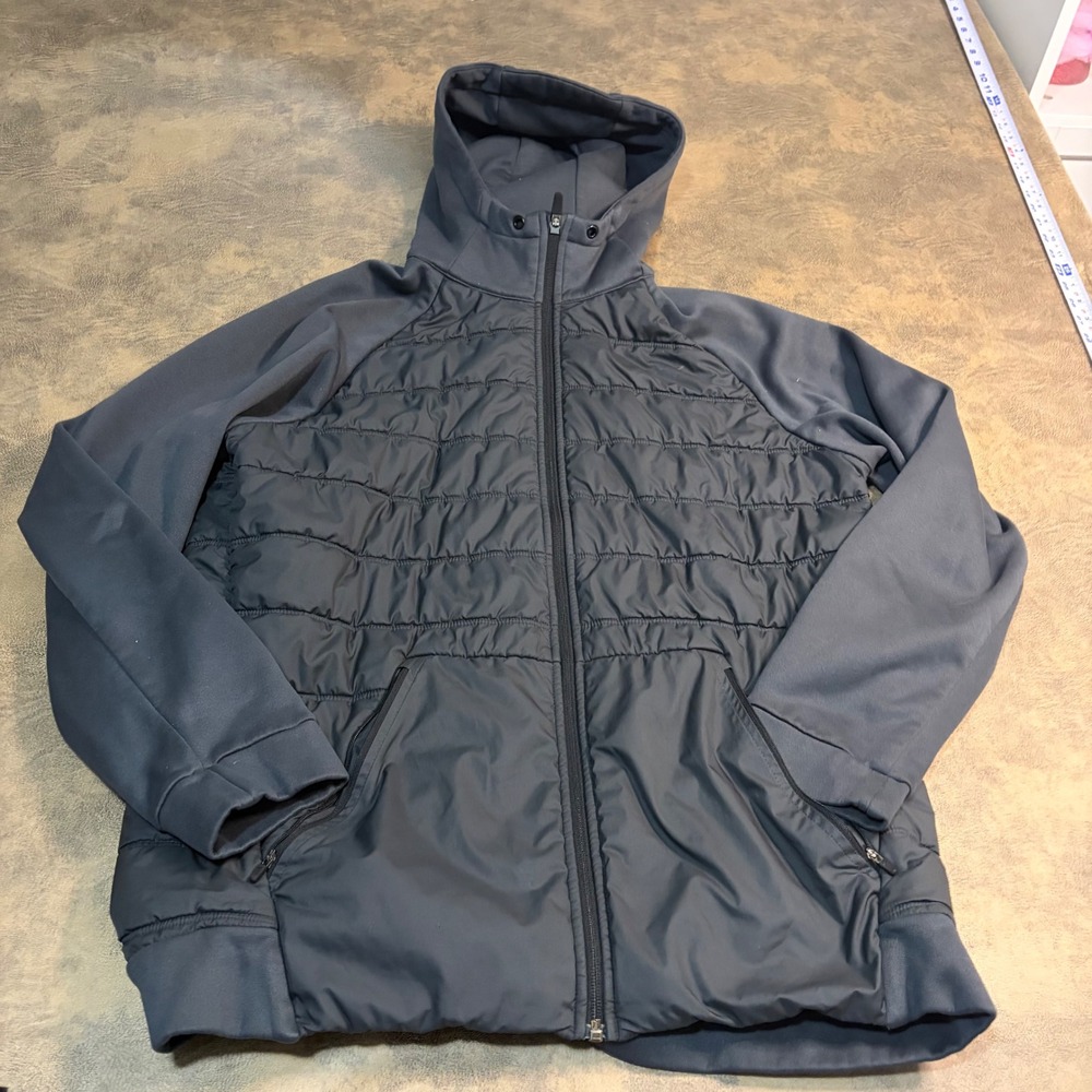 Nike Hybrid Jacket Mens Large Gray Quilted Therma-FIT Full Zip Hooded *NO STRING